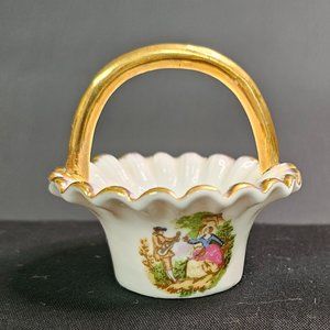 Brinton Miniature Bone China Basket Porcelain Gold EUC Pre-Owned